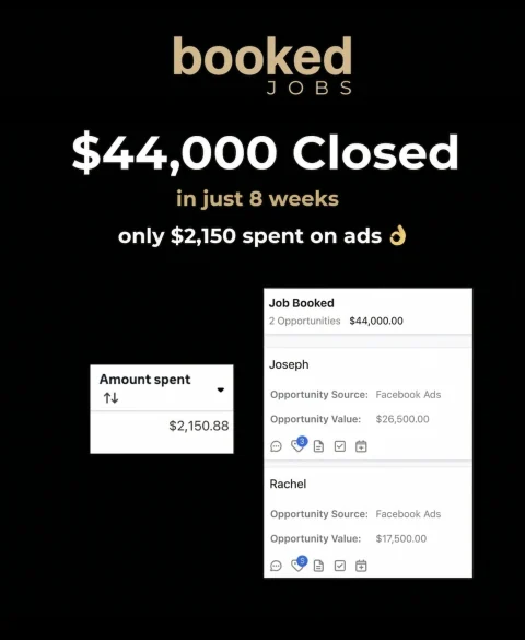 Client result showing $44,000 booked