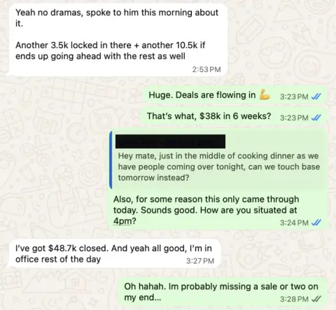 Client message confirming $48,700 closed
